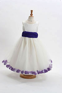 Flower Girl Dress Style 152-Choice of White or Ivory Dress with Purple Sash and Petals