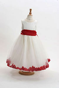 Flower Girl Dress Style 152-Choice of White or Ivory Dress with Red Sash and Petals