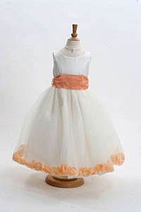 Flower Girl Dress Style 152-Choice of White or Ivory Dress with Soft Peach Sash and Petals