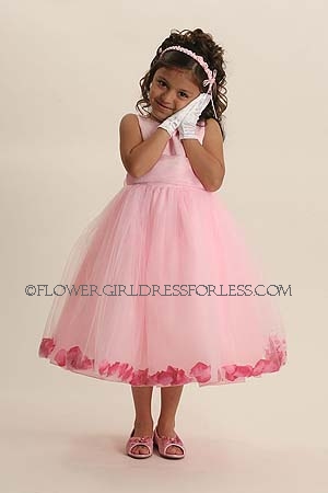 Click to Enlarge - Flower Girl Petal Dress Style 152- Pink Sleeveless Satin And Tulle Petal Dress With Choice of Accent