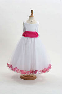 Flower Girl Dress Style 152-Choice of White or Ivory Dress with Hot Pink Sash and Petals
