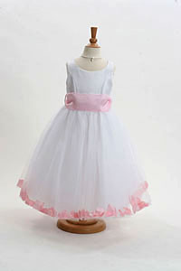 Flower Girl Dress Style 152-Choice of White or Ivory Dress with Light Pink Sash and Petals