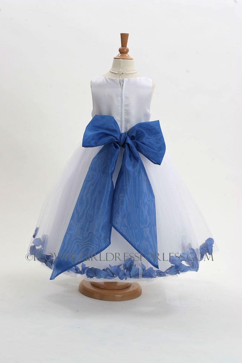 Ivory Flower Girl Dress With Royal Blue Sash