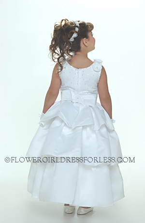 Flower Girl Dress Style 158-White or Ivory Sleeveless Satin Bridal Style Gown With Rolled Flowers An