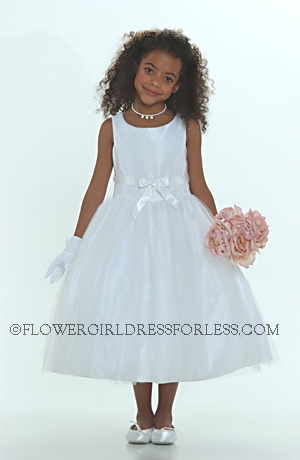 Click to Enlarge - Flower Girl Dress Style 1736- White Sleeveless Satin Dress With Tulle Overlay Skirt, Remova