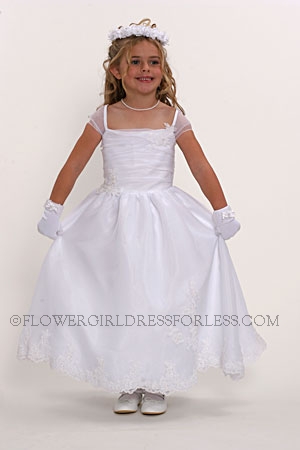 Click to Enlarge - Flower Girl Dress Style 218 White- Bridal Organza With Beaded Trim and Appliques'
