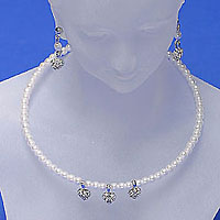 Necklace And Earring 3 Pave Heart Set