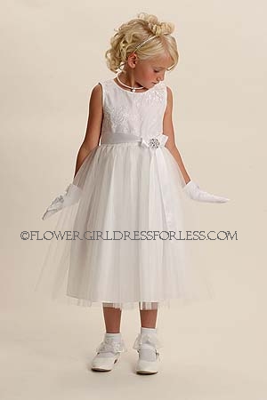Click to Enlarge - Flower Girl Dress Style 2720-White Sleeveless with Tulle Skirt