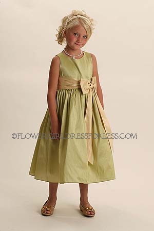 Click to Enlarge - Flower Girl Dress Style 2936- Apple Green Dress with Champagne
