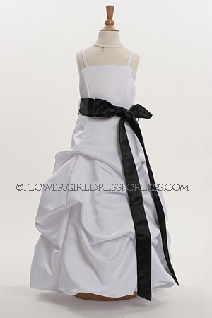  Enlarge - Flower Girl Dress Style 3288- White or Ivory with Black Sash