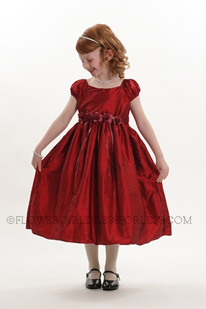 Click to Enlarge - Flower Girl Dress Style 5013-VALUE PRICE-Short Sleeved Burgundy 100% Silk Dress
