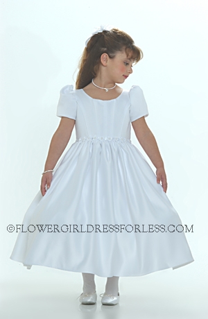 Click to Enlarge - Flower Girl Dress Style 5022-White Short Sleeve All Satin Corset Styled Bodice