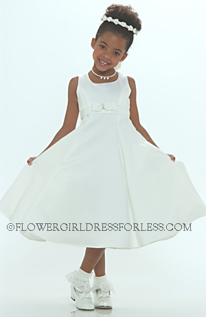 Click to Enlarge - Flower Girl Dress Style 5056- Ivory Sleeveless All Satin Empire Waist A Line With Rhinestone Accent