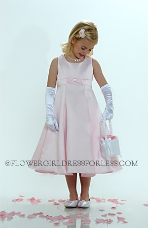 Click to Enlarge - Flower Girl Dress Style 5056- Pink Sleeveless All Satin Empire Waist A Line With Rhinestone Accent B