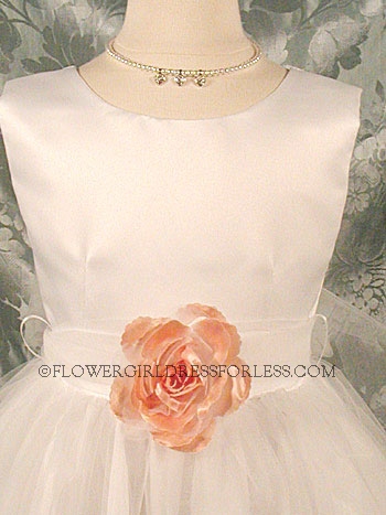 Click to Enlarge - Flower Girl Petal Dress- White or Ivory Sleeveless Satin And Tulle Petal Dress With Apricot Petals