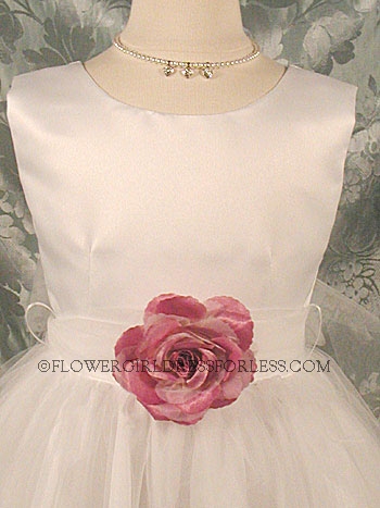 Click to Enlarge - Flower Girl Petal Dress- White or Ivory Sleeveless Satin And Tulle Petal Dress With Antique Violet P
