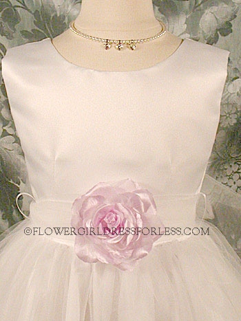 Click to Enlarge - Flower Girl Petal Dress- White or Ivory Sleeveless Satin And Tulle Petal Dress With Lavender Petals