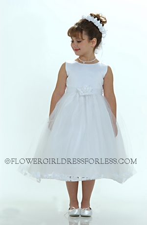 Click to Enlarge - Flower Girl Dress Style 5085- White Sleeveless Satin And Tulle Petal Dress With White Petals
