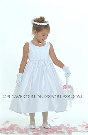 Click to Enlarge - Flower Girl Dress 5087- White Sleeveless All Satin Corset Styled Bodice