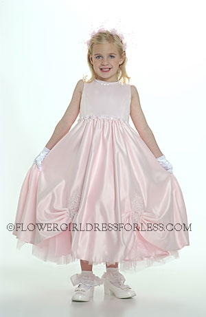 Click to Enlarge - Flower Girl Dress 5150- Pink Southern Bell Style Dress With Pick Up Skirt