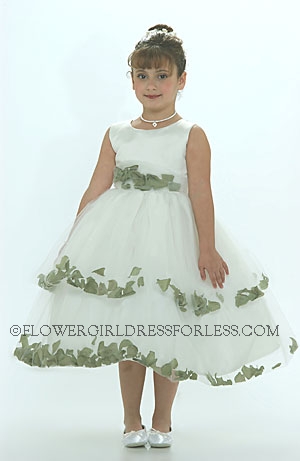 Click to Enlarge - Flower Girl Dress-5151 Ivory Sleeveless Double Layer Satin And Tulle with Sage Green Petal Dress