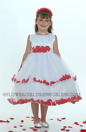 Click to Enlarge - Flower Girl Dress-5151 White Sleeveless Double Layer Satin And Tulle with Red Petal Dress