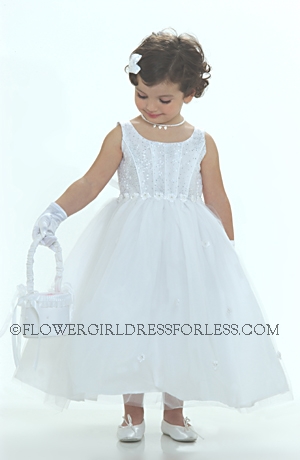 Click to Enlarge - Flower Girl Dress 5167- White Sleeveless Organza/Tulle Sparkle Corset Styled Bodice With Scattered R