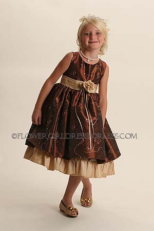 Click to Enlarge - Flower Girl Dress Style 5244-Brown Dress with Gorgeous Sequin Embroidery