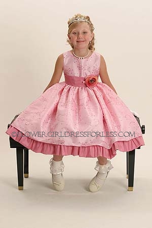 Click to Enlarge - Flower Girl Dress Style 5244-Pink Dress with Gorgeous Sequin Embroidery