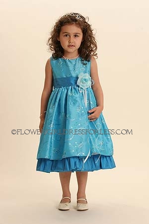 Click to Enlarge - Flower Girl Dress Style 5244-Turquoise Dress with Gorgeous Sequin Embroidery