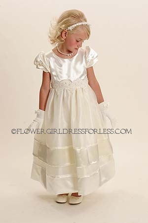 Click to Enlarge - Flower Girl Dress Style 5245-Ivory Short Sleeved Dress with Layered Organza Skirt