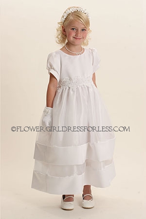 Click to Enlarge - Flower Girl Dress Style 5245-White Short Sleeved Dress with Layered Organza Skirt