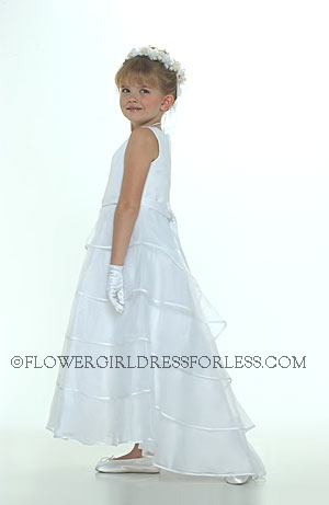 Click to Enlarge - Flower Girl Dress 5290- White Sleeveless Dress With Layered Train Back