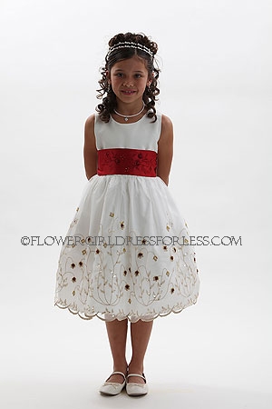 Click to Enlarge - Flower Girl Dress Style 5315- Ivory with Red Sequin Accents