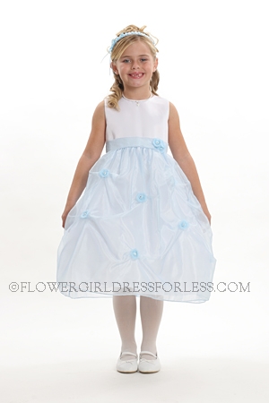 Click to Enlarge - Flower Girl and Party Dress Style 5335- White with Sky Blue Sleeveless Satin Bodice Dress with Organ