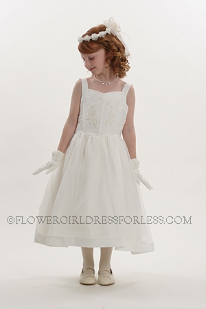 Click to Enlarge - Flower Girl Dress Style 5370- Ivory Beaded Corset Style Dress with Multi Layer Back
