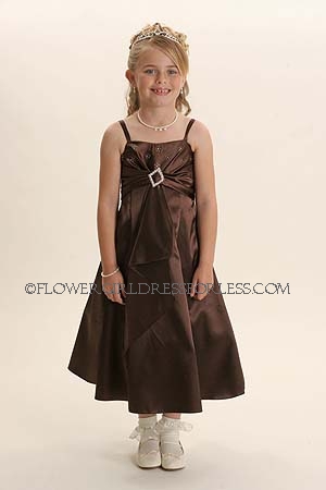 Click to Enlarge - Flower Girl Dress Style 5379- Brown Satin Aline Dress with Matching Jacket