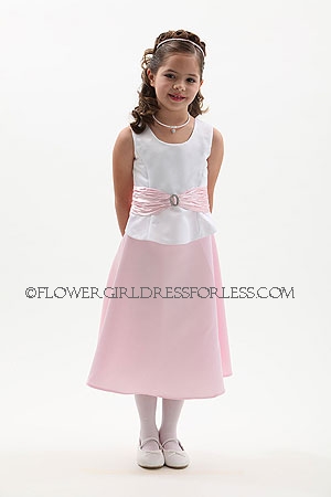Click to Enlarge - Flower Girl Dress Style 5390- SALE! White and Pink Sleeveless Satin 2 Piece Dress