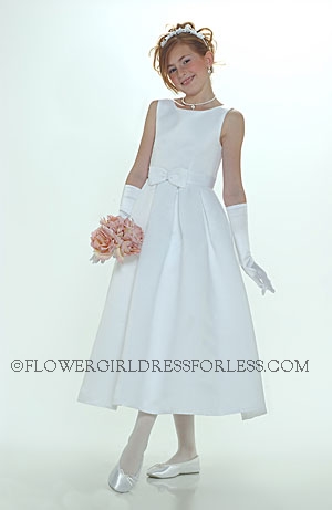 Click to Enlarge - Flower Girl Dress Style 574-White or Ivory Sleeveless Bridal Style All Satin Dress With Box Pleated