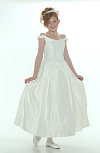 Girls Dress Style 9012- IVORY Satin Shoulder Strap with Faux Pearl Detailing