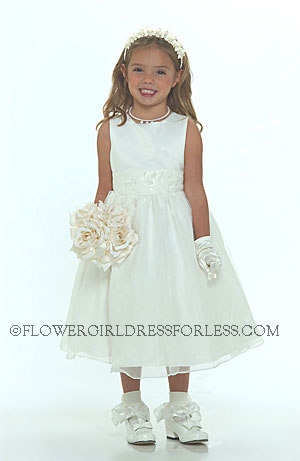 Click to Enlarge - Flower Girl Dress Style 6036 Ivory-Simple Organza Dress With Hand Beaded Satin Belt