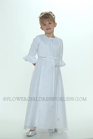 Click to Enlarge - Flower Girl Dress 6273 All White- Simple Aline Dress With Satin Jacket