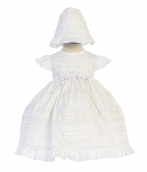 Girls Dress Style DR018 - WHITE Cap Sleeve Embroidered Dress with Bonnet