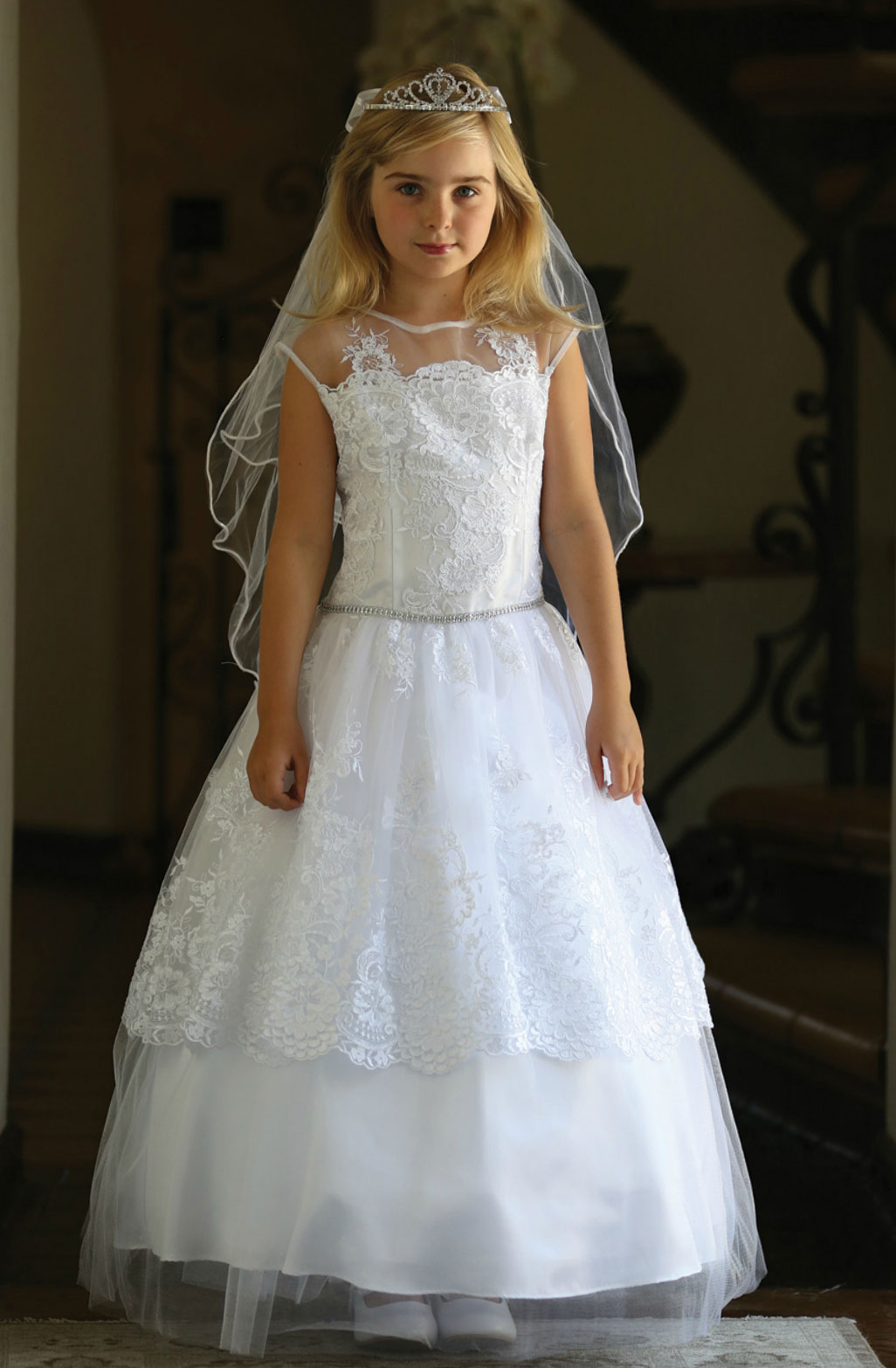 AG_DR1714 - Girls Dress Style DR1714 - WHITE Embroidered Lace Dress