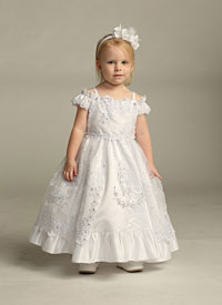 Girls Dress Style DR378- WHITE Satin and Organza Dress with Our Lady of Guadalupe and Cape