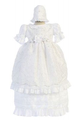 Girls Dress Style DR4206 -  2 piece Shantung Gown with Bonnet in Size 1 (12-18 months)
