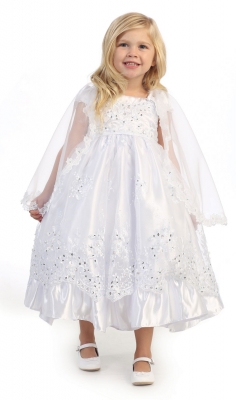 Girls Baptism and Christening Dress Style DR458 - Embroidered Organza Dress with Matching Cape