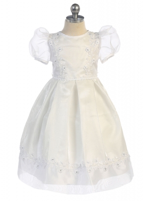 Girls Baptism and Christening Dress Style DR468 - Short Sleeve Pleated Organza Dress
