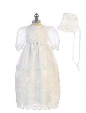 Girls Baptism and Christening Dress Style DR492 - Organza and Lace Gown with Matching Bonnet
