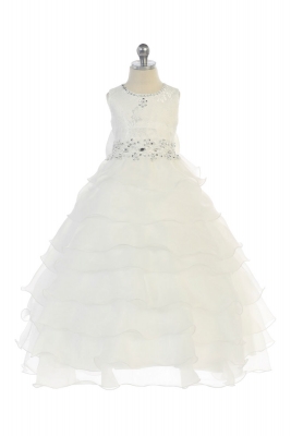 Girls Dress Style DR5201- Ivory Lace and Organza Ruffle Dress